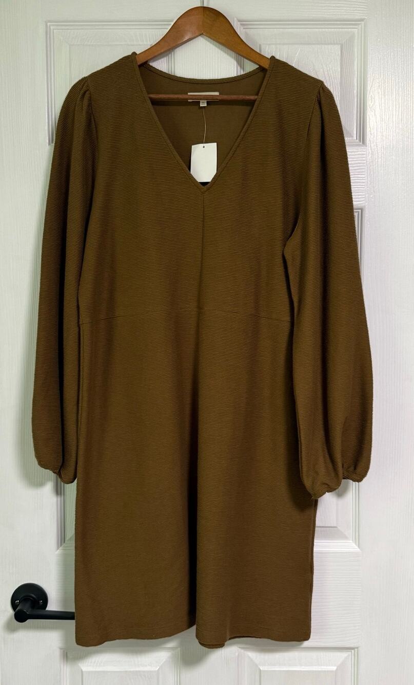Madewell New Women's Olive Green Long Sleeve V Neck Dress Size XL.